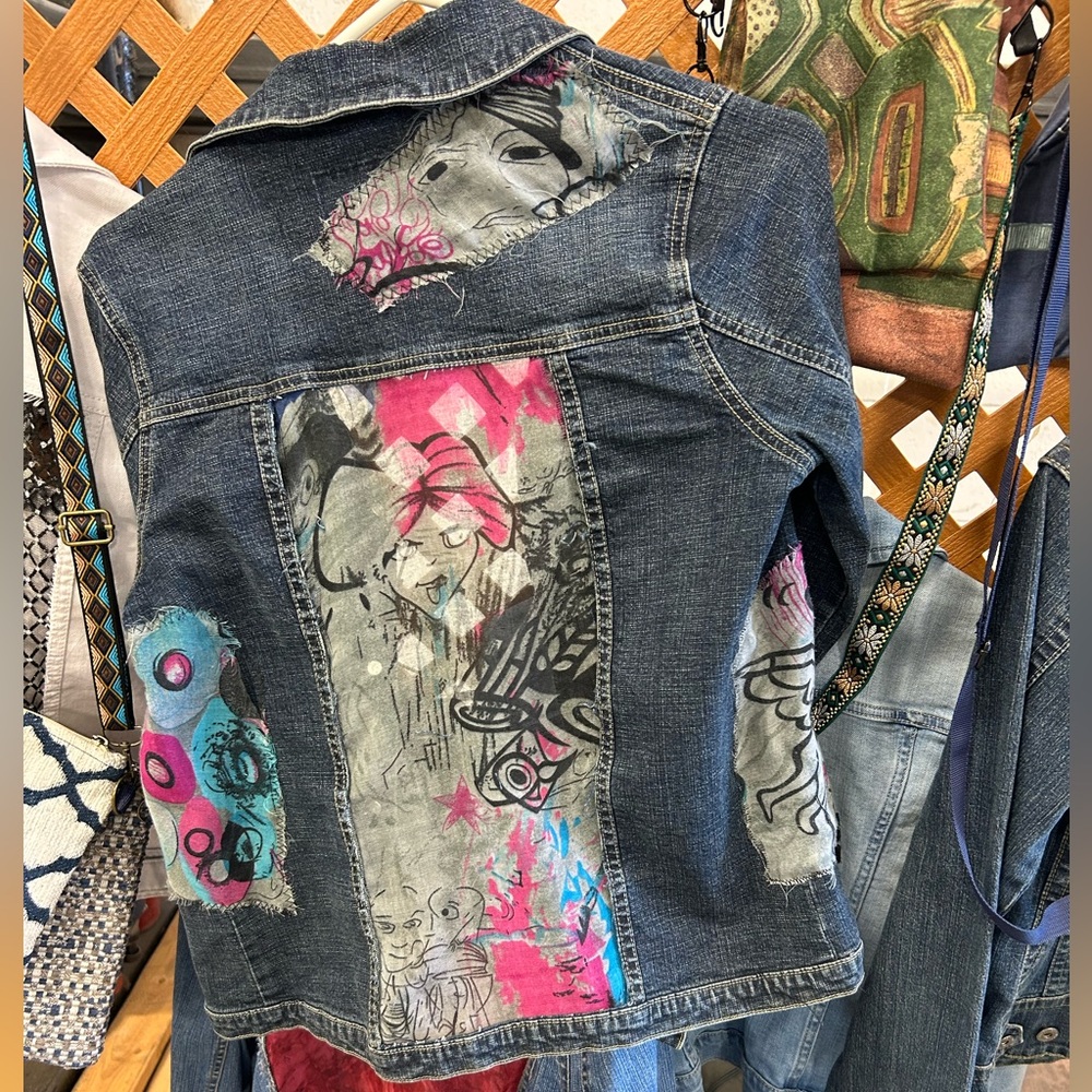 Artistic Denim Jacket with Graphic Patches